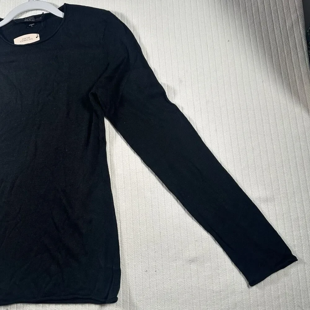 Victoria's Secret Body Long Sleeve Tee Shirt L Black Crew Neck Top NWT Stretch